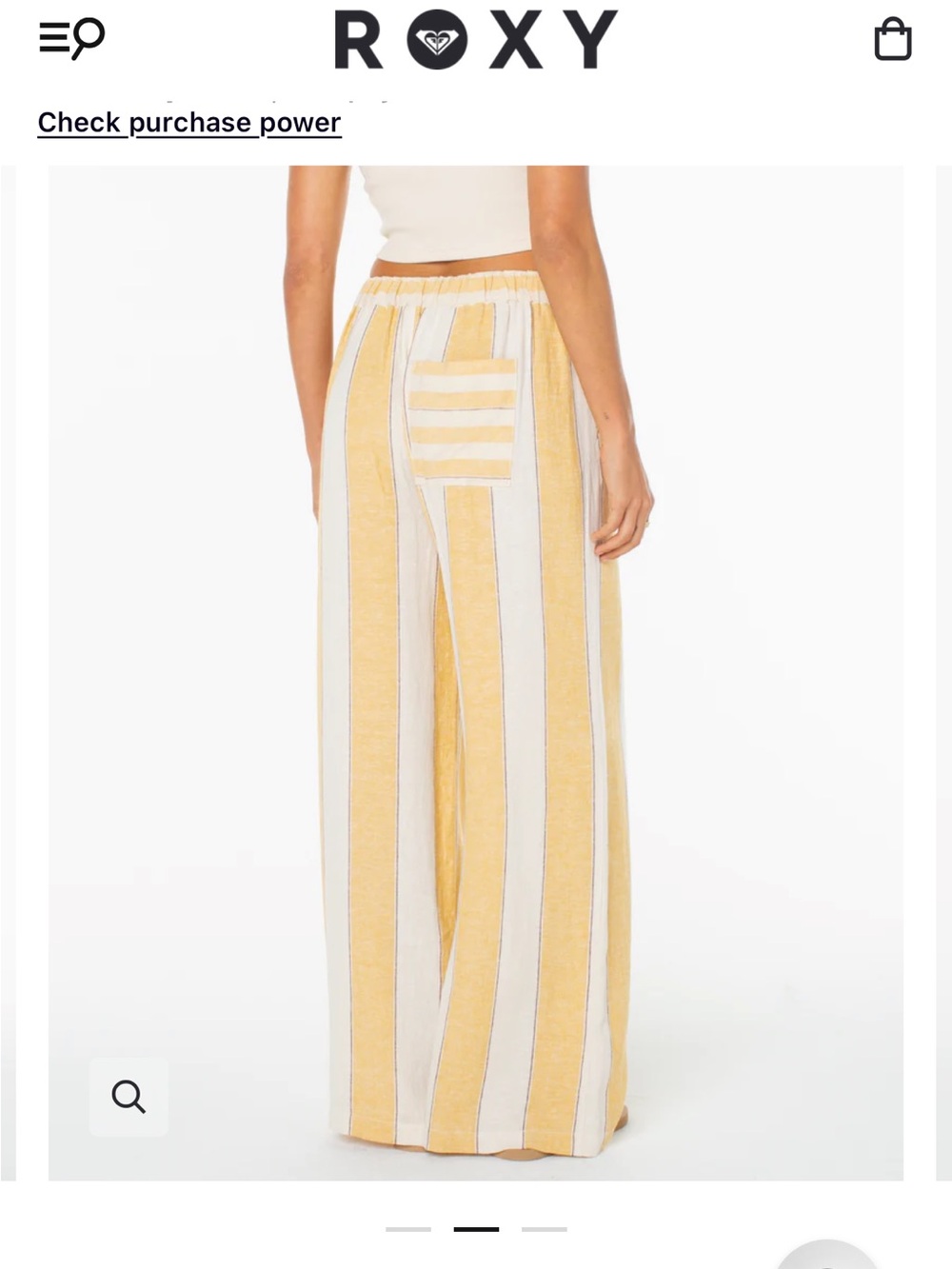 Roxy Yellow & White Vertical-Stripe Wide Leg Pants with Side Button Detail - Picture 3 of 4